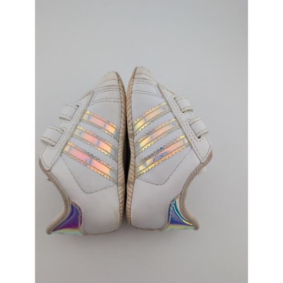 Adidas Baby Size 1k Superstar Crib Shoes Sneakers White Iridescent Silver 1 - Picture 6 of 8